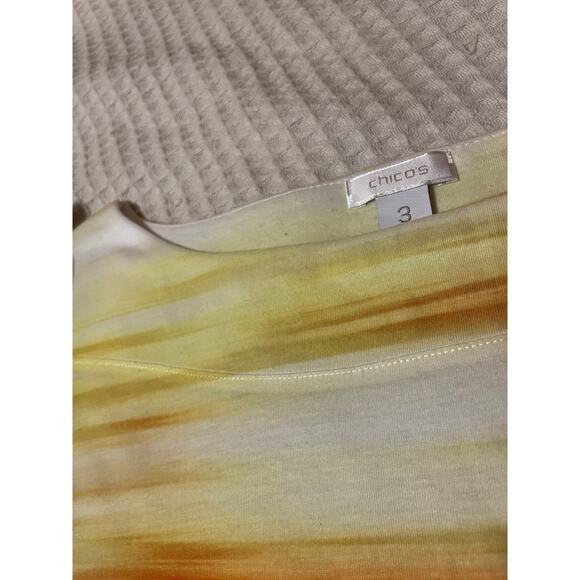 Chico's Boho Y2K Sunset Animal Print Boat Neck 3/4 Sleeve Yellow Orange Top 3 XL - Picture 10 of 12